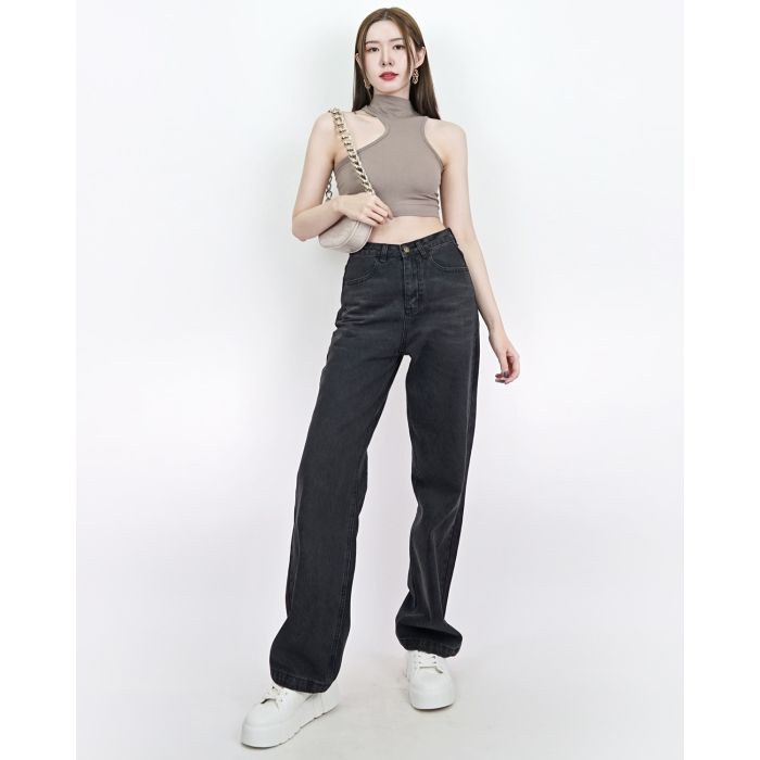 BAGGY DENIM PANTS-BLACK-L