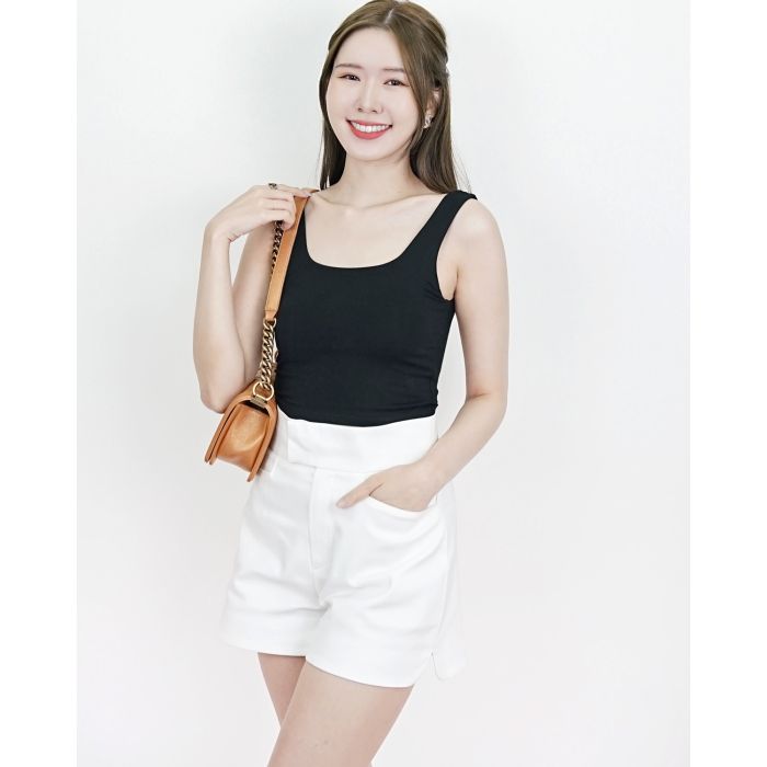 SCOOP NECK JERSEY TANK TOP-BLACK