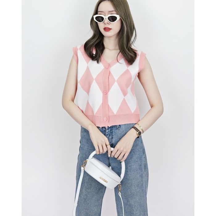 SOLITAIRE DIAMOND KNIT VEST -PEACH