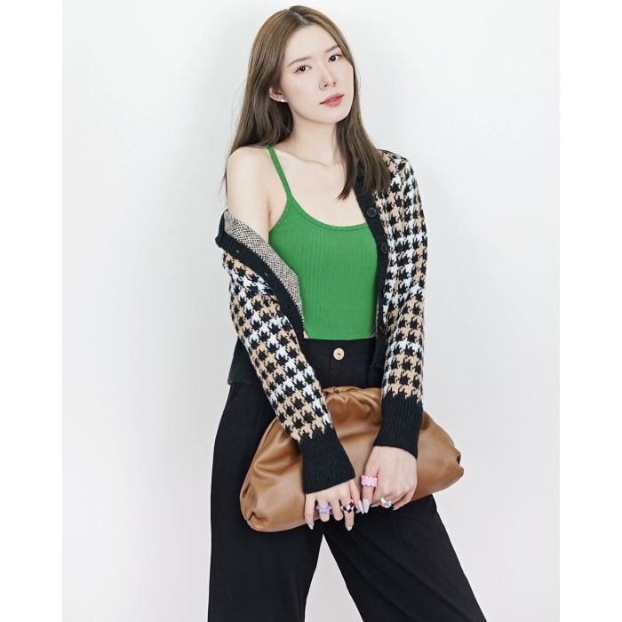 SHELBY HOUNDSTOOTH KNIT CARDIGAN-BLACK