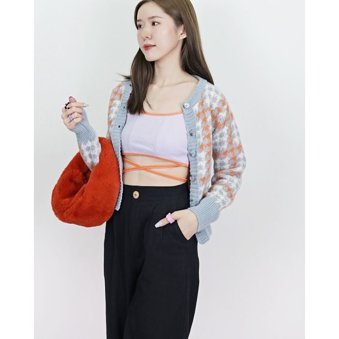 SHELBY HOUNDSTOOTH KNIT CARDIGAN-BLUE