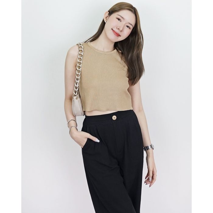KYLA BASIC KNIT SLEEVELESS TOP-KHAKI