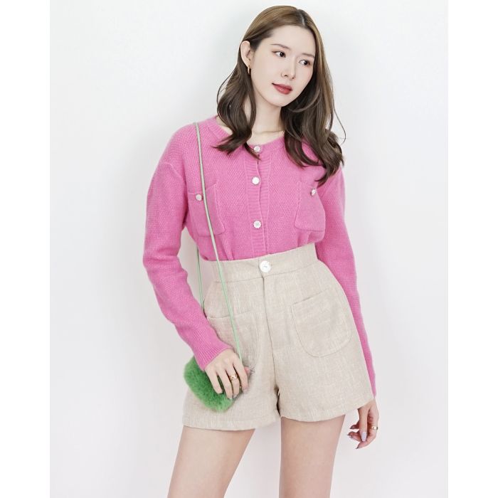 VALEN HIGH-WAIST TWEED SHORTS-BEIGE-XL