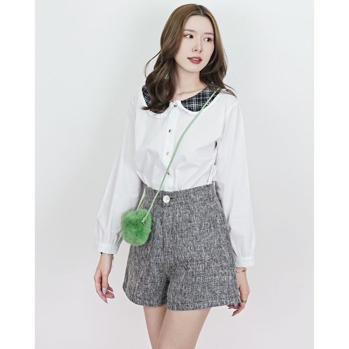 VALEN HIGH-WAIST TWEED SHORTS-BLACK-S