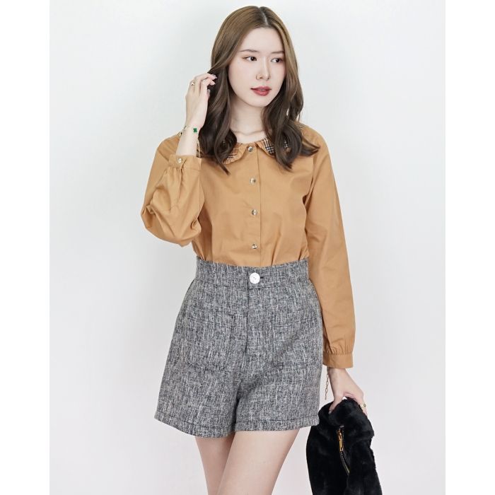 VALEN HIGH-WAIST TWEED SHORTS-BLACK-L