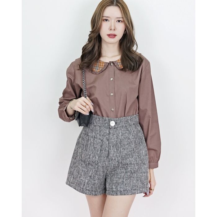 VALEN HIGH-WAIST TWEED SHORTS-BLACK-XL