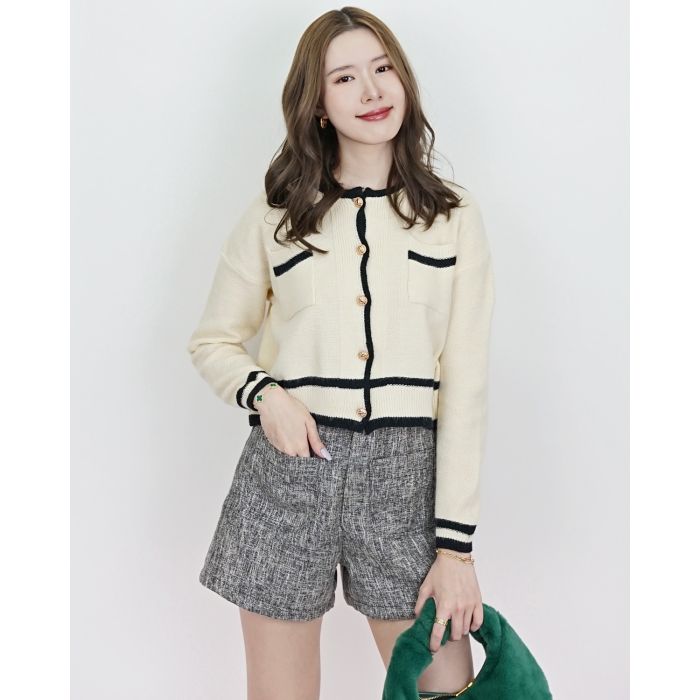 VALEN HIGH-WAIST TWEED SHORTS-BLACK-M