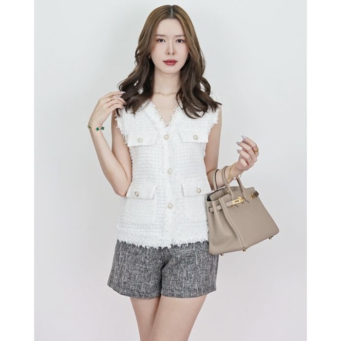 CRUISE TWEED SLEEVELESS TOP-WHITE