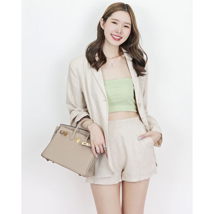 VALERIE BLAZER & SHORTS LINEN SET-BEIGE