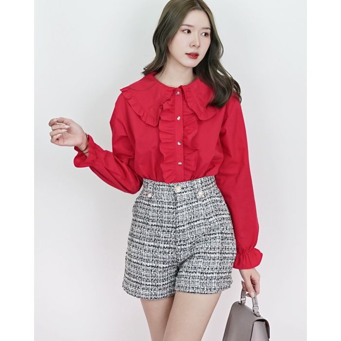 GWEN HIGH-WAIST TWEED SHORTS-BLACK-S