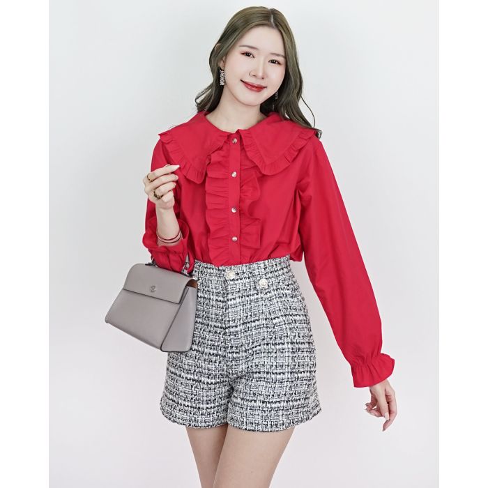 GWEN HIGH-WAIST TWEED SHORTS-BLACK-L