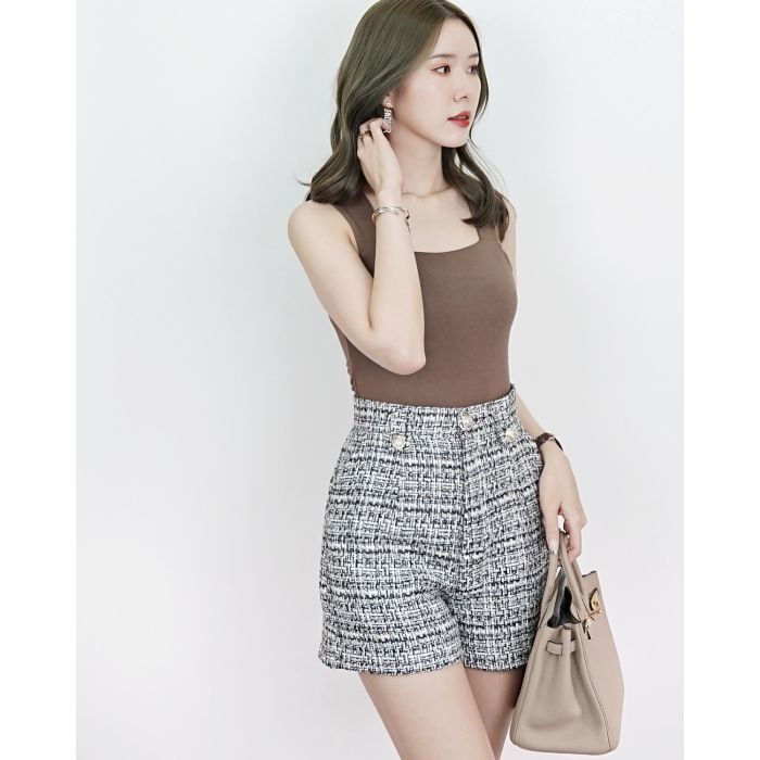 GWEN HIGH-WAIST TWEED SHORTS-BLACK-XL