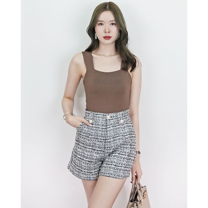 GWEN HIGH-WAIST TWEED SHORTS-BLACK-M