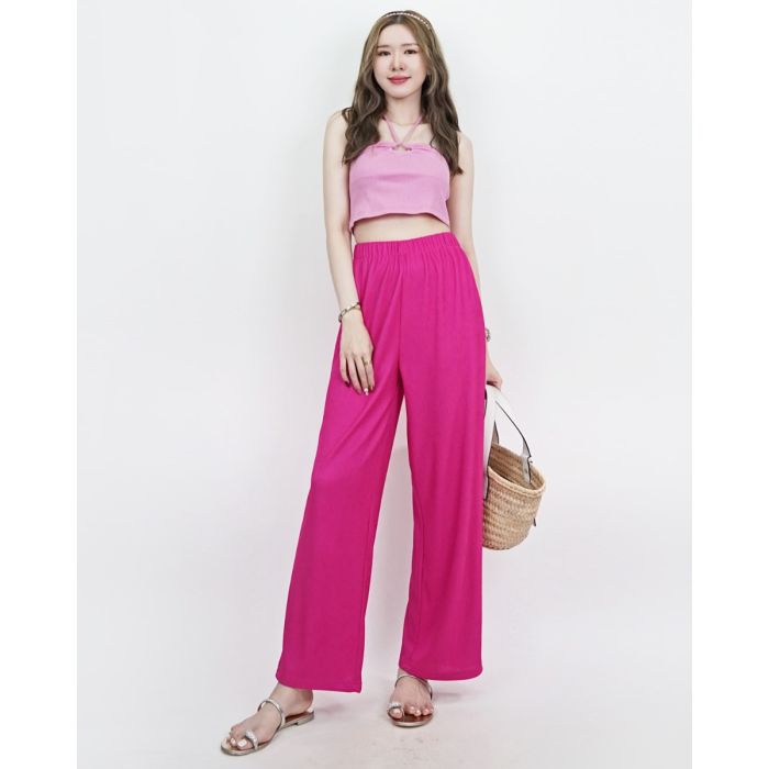 GLAM SHEEN BASIC RIBBED PANTS-FUCHSIA