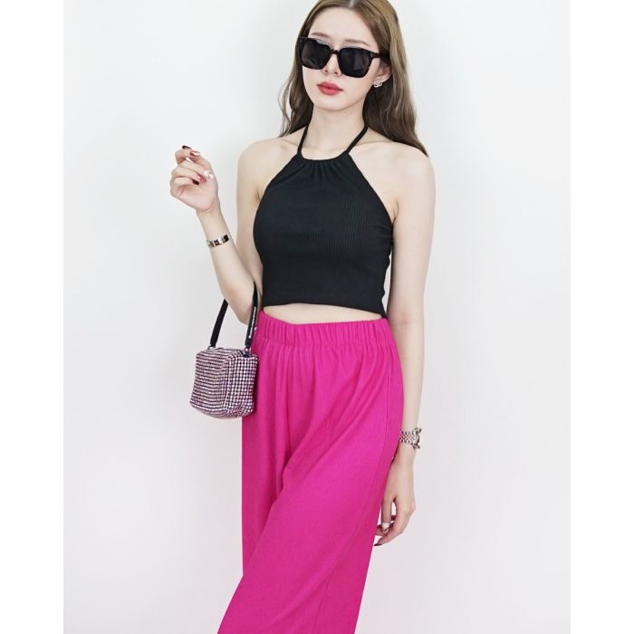 GUSTO BOW TIE NECK TOP-BLACK