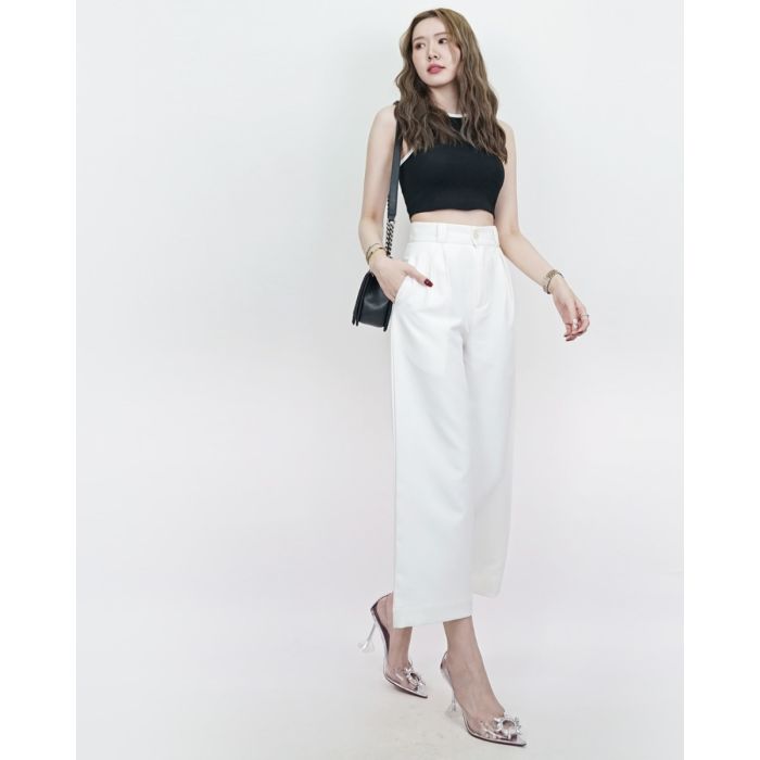HARMONY BASIC CROPPED PANTS-WHITE-L