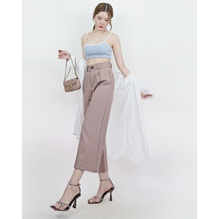 HARMONY BASIC CROPPED PANTS-TAUPE-S