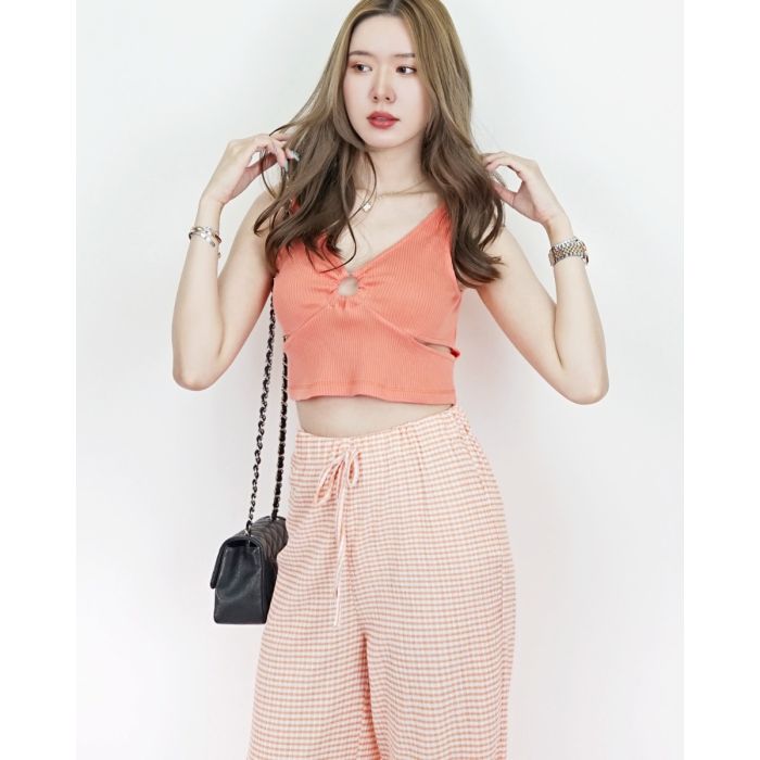 ELIZA HOOP CUT OUT WAIST TOP-ORANGE