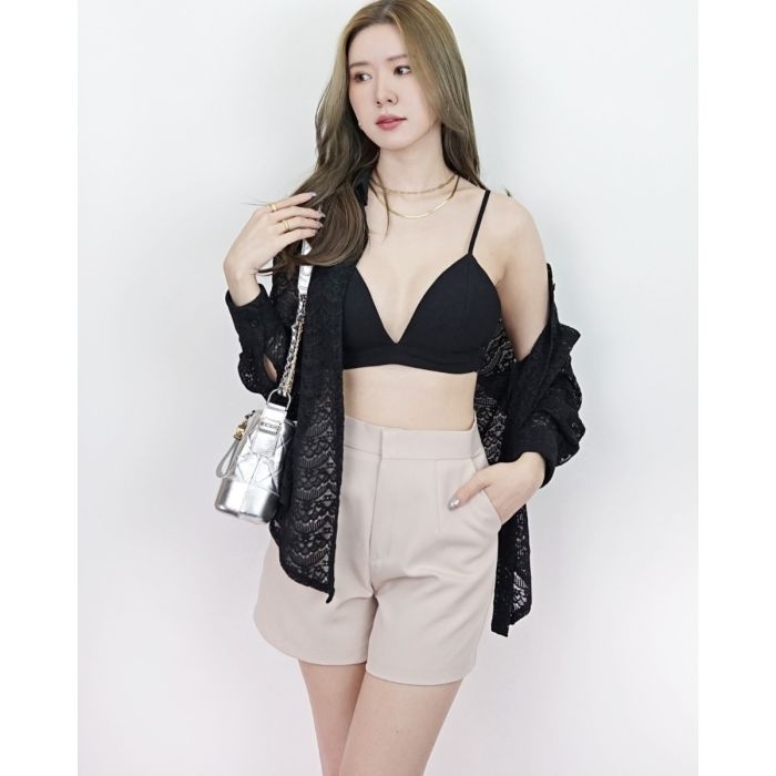 YACHT BASIC HIGH WAIST SHORTS-BEIGE-L