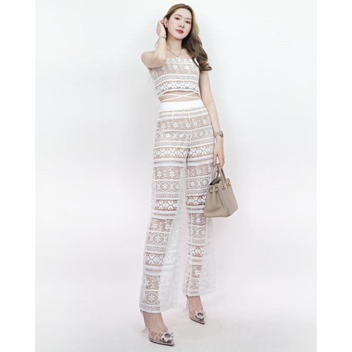 MERCADO LACE CROP TOP & PANTS SET-S