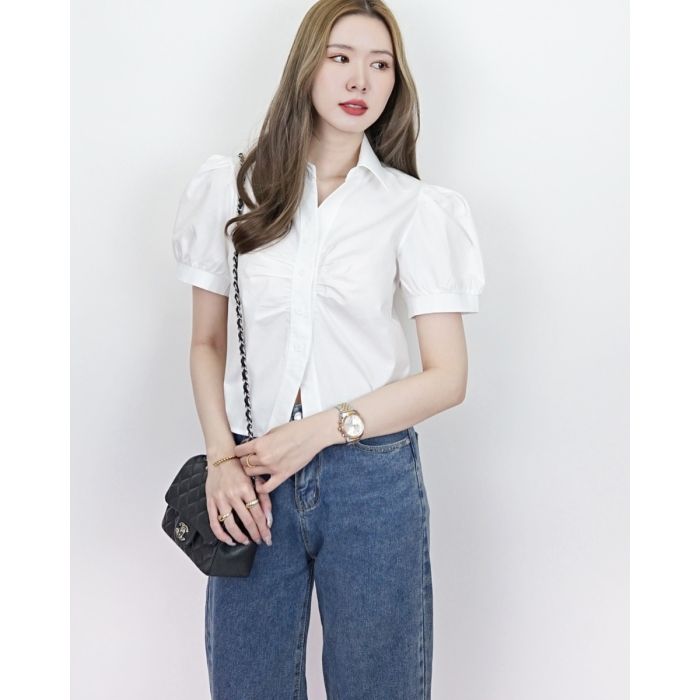 PATOU GATHERED COTTON BLOUSE-WHITE