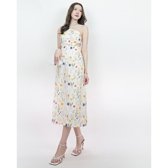 FLORIST EMBROIDERED COTTON MAXI DRESS-M