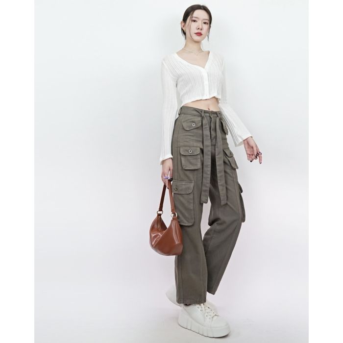BARBIE DENIM CARGO PANTS-OLIVE-M