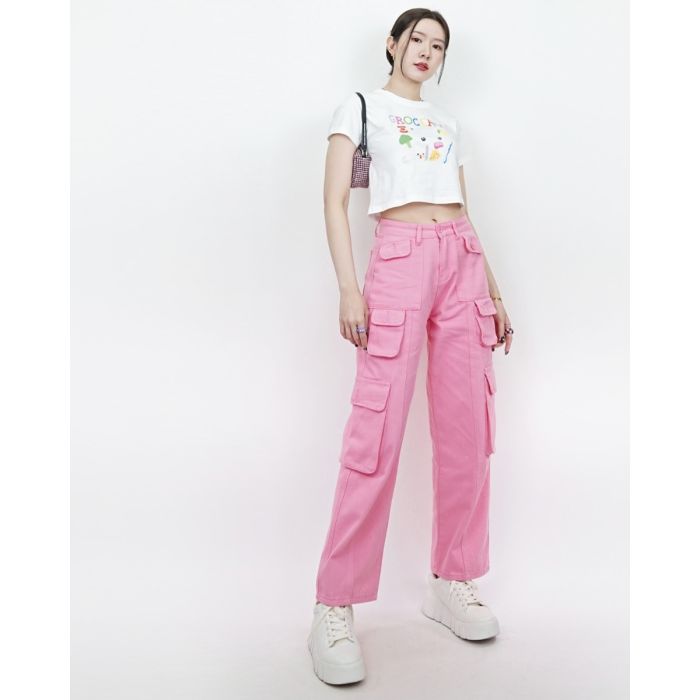 BARBIE DENIM CARGO PANTS-PINK-XL