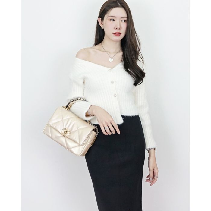 MINK FUR KNIT CARDIGAN-VANILLA
