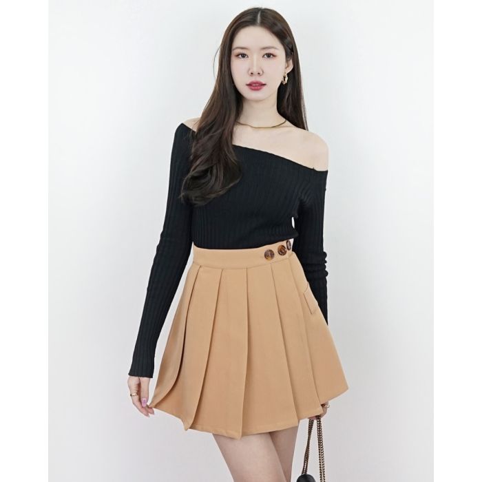 FRAPPE OFF SHOULDER KNIT TOP-BLACK