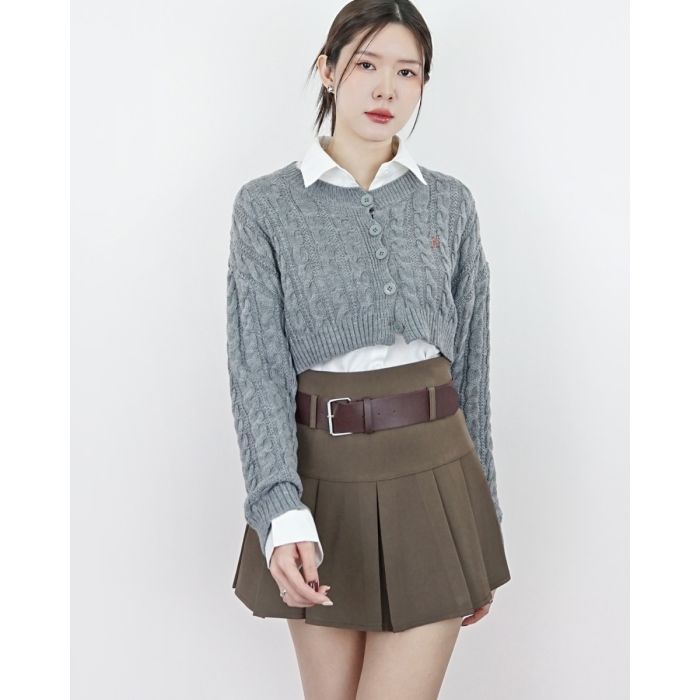 BANOFFE KNIT CROP CARDIGAN TOP-DARK GREY
