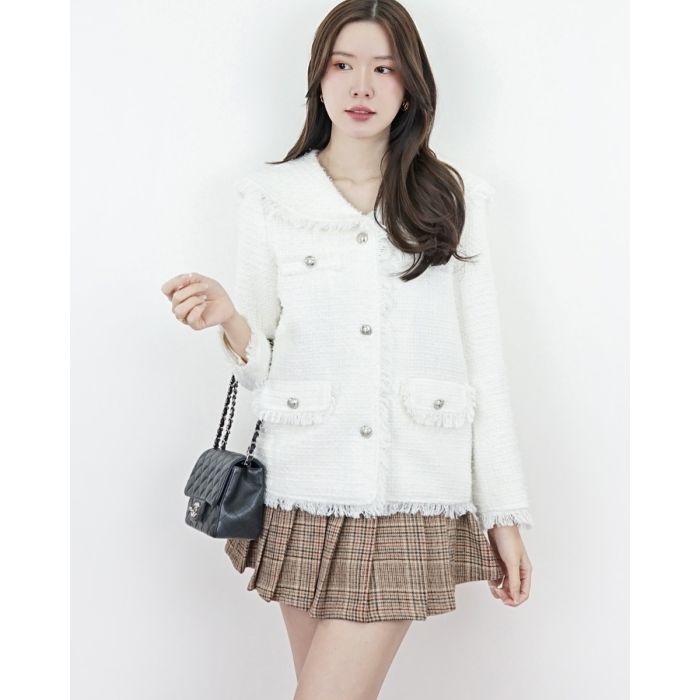 HELMI SAILOR COLLAR TWEED JACKET-VANILLA