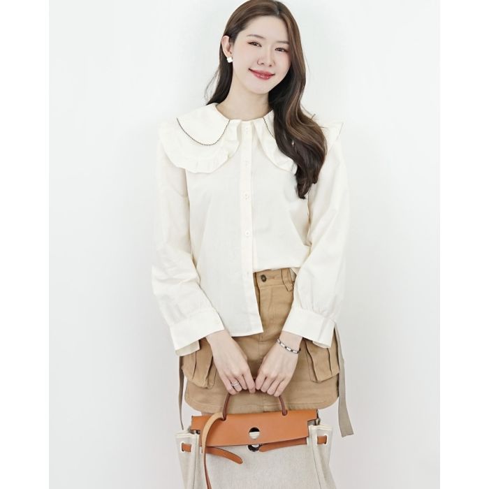 ALICE SCALLOP COLLAR COTTON BLOUSE-CUSTARD