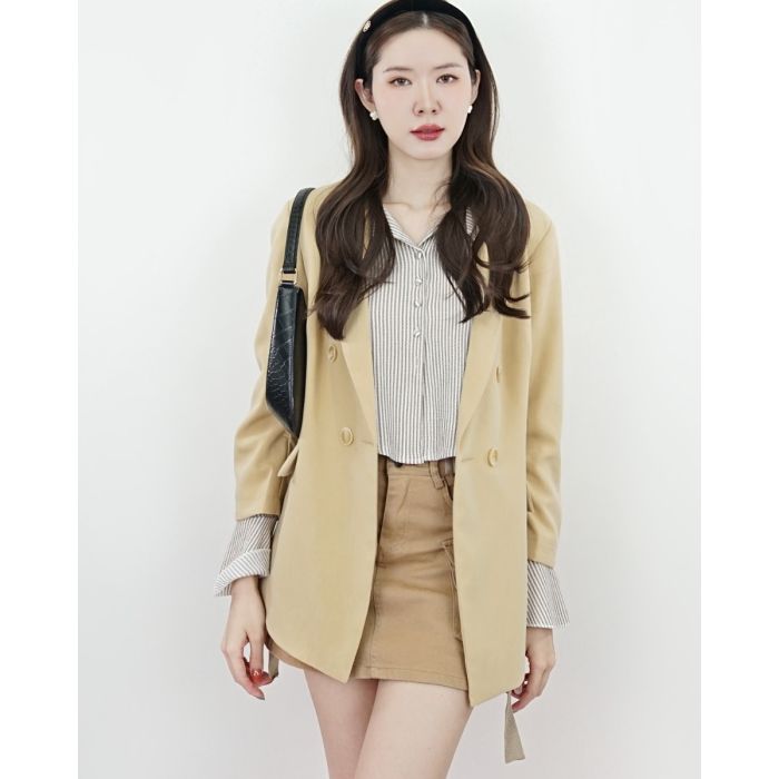 BELGIO RUCHED SLEEVE BLAZER-CUSTARD-M
