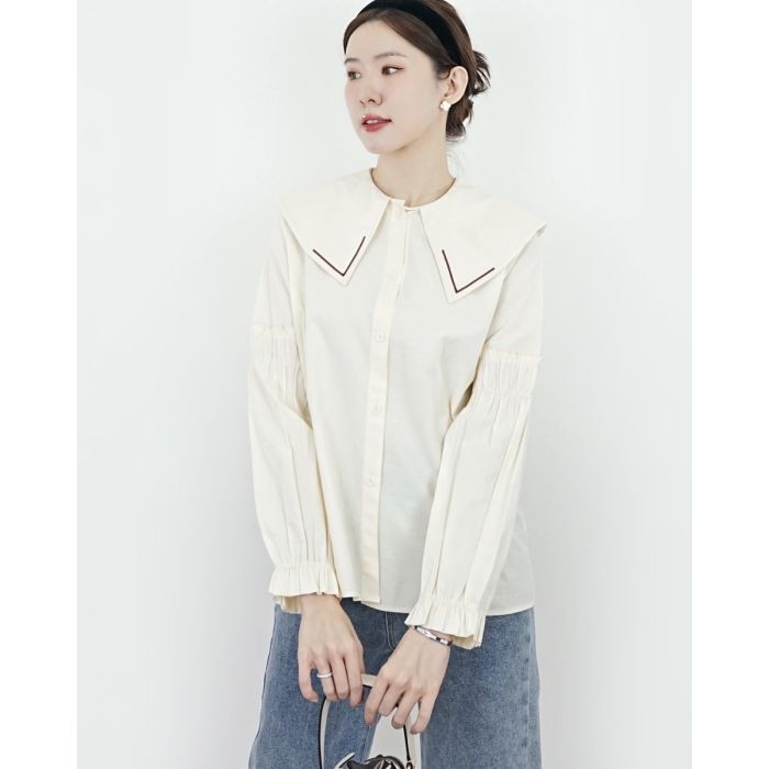 BRIOCHE V COLLAR COTTON BLOUSE-CUSTARD