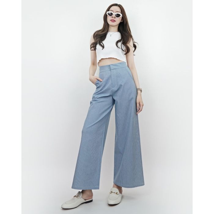 LE BLEU STRIPE FLARE DENIM PANTS-BLUE 1-S