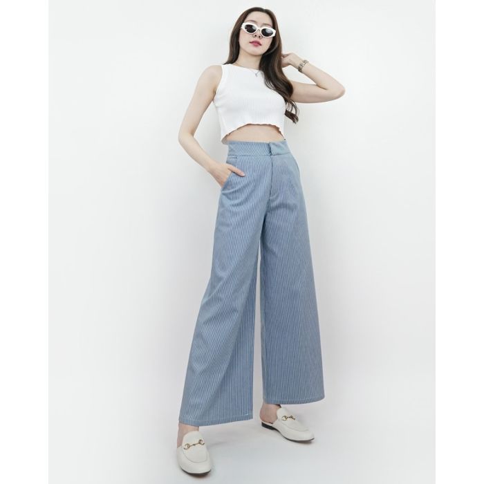 LE BLEU STRIPE FLARE DENIM PANTS-BLUE 1-M