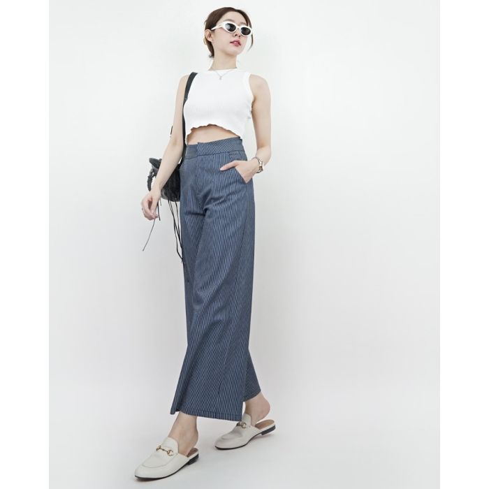 LE BLEU STRIPE FLARE DENIM PANTS-BLUE 3-S
