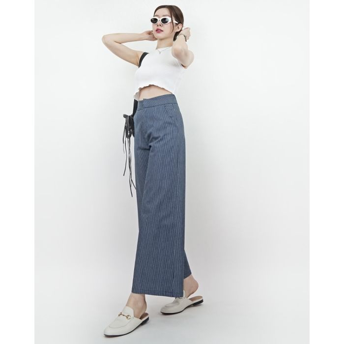 LE BLEU STRIPE FLARE DENIM PANTS-BLUE 3-L