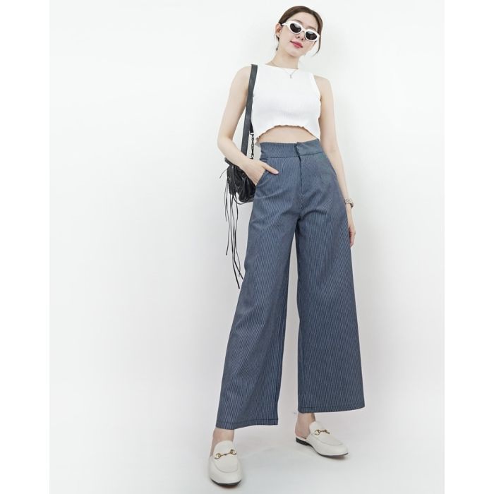 LE BLEU STRIPE FLARE DENIM PANTS-BLUE 3-M