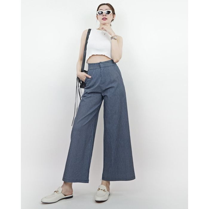 LE BLEU STRIPE FLARE DENIM PANTS-BLUE 3-XL