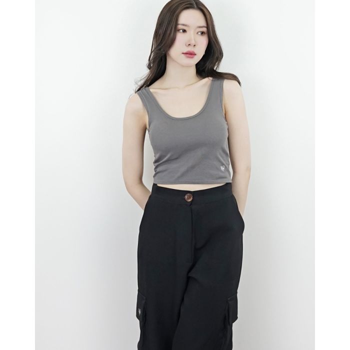 JERSEY CROP TANK TOP-DARK GREY