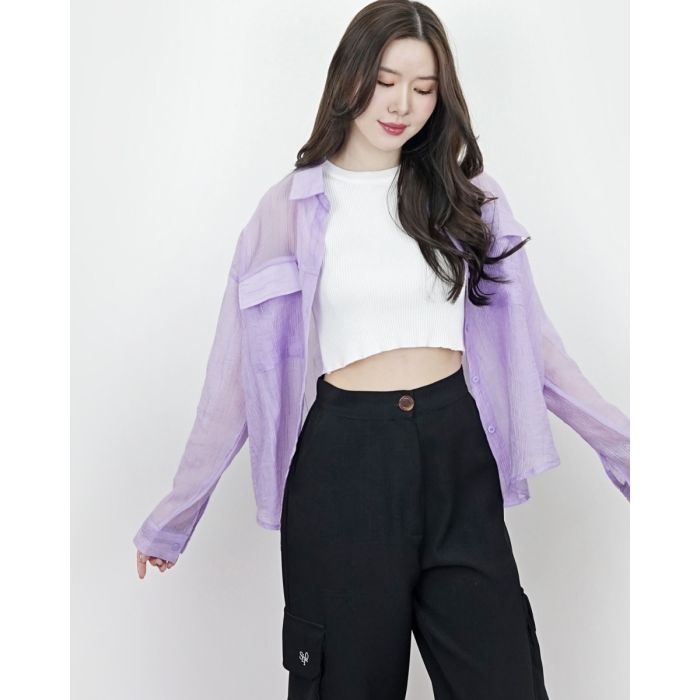 TULIP SEASON SEE THROUGH SHIRT-LAVENDER