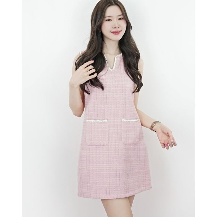 BLISS TWEED SLEEVELESS DRESS-PINK