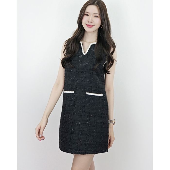 BLISS TWEED SLEEVELESS DRESS-BLACK