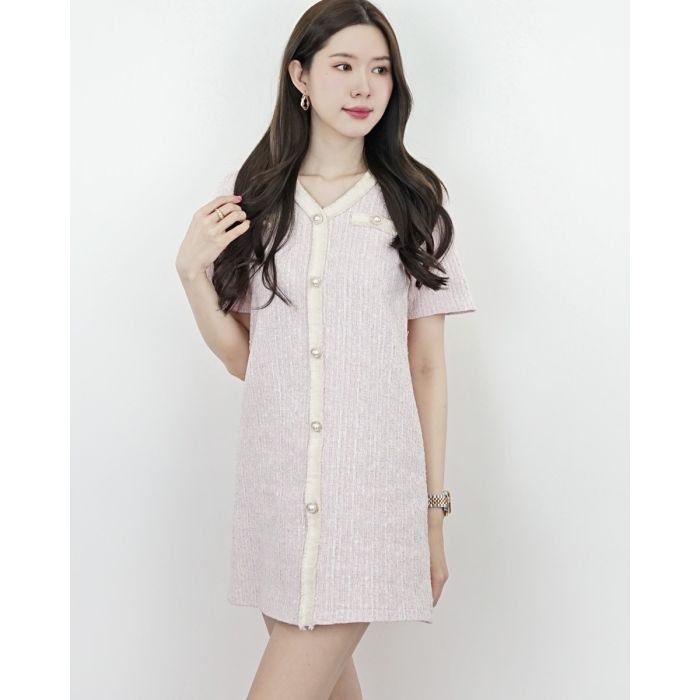 SPLENDID BUTTON TWEED DRESS-PINK
