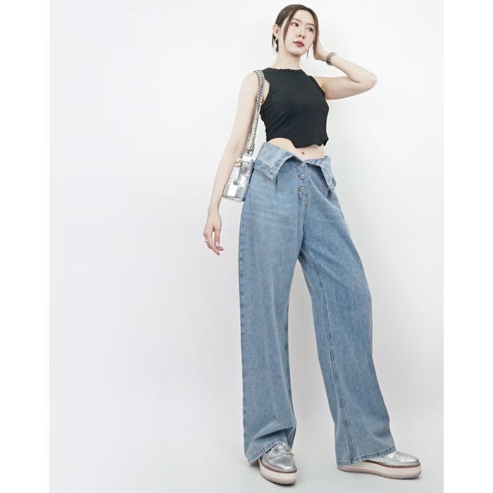 LAPINE FOLDED WAIST DENIM PANTS