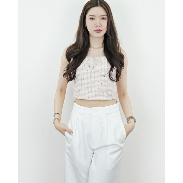 FLAMINGO TWEED CROP TOP-ROSE GOLD