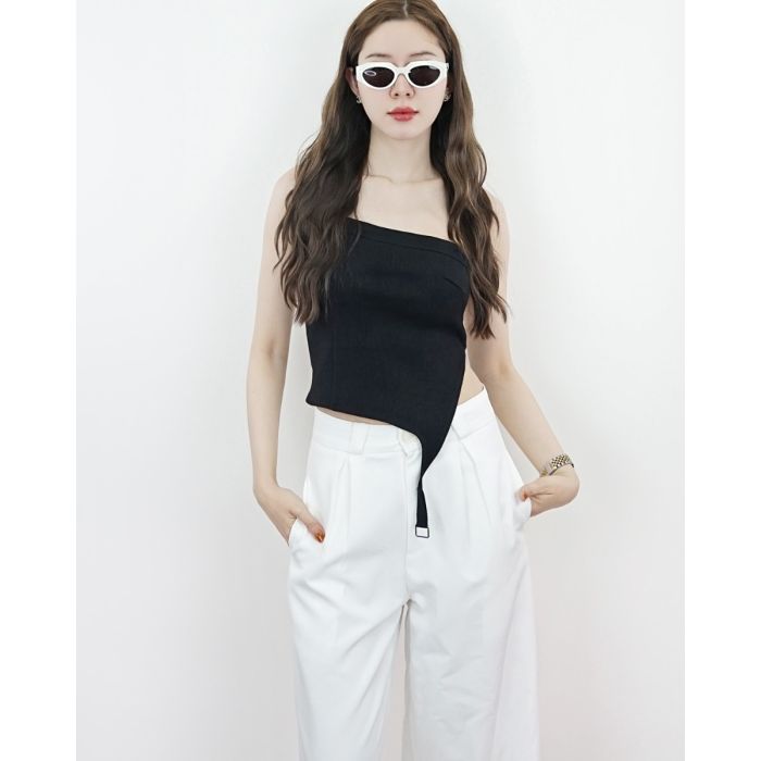 MALIN BUCKLE RIBBED TOP-BLACK