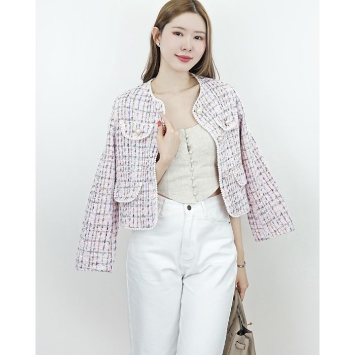 KAYLINE PEARL TWEED JACKET-PINK